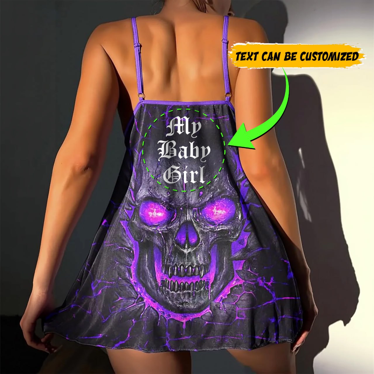 Mystic Skull Embrace: Enchanting Purple Lace Open-Front Babydoll
