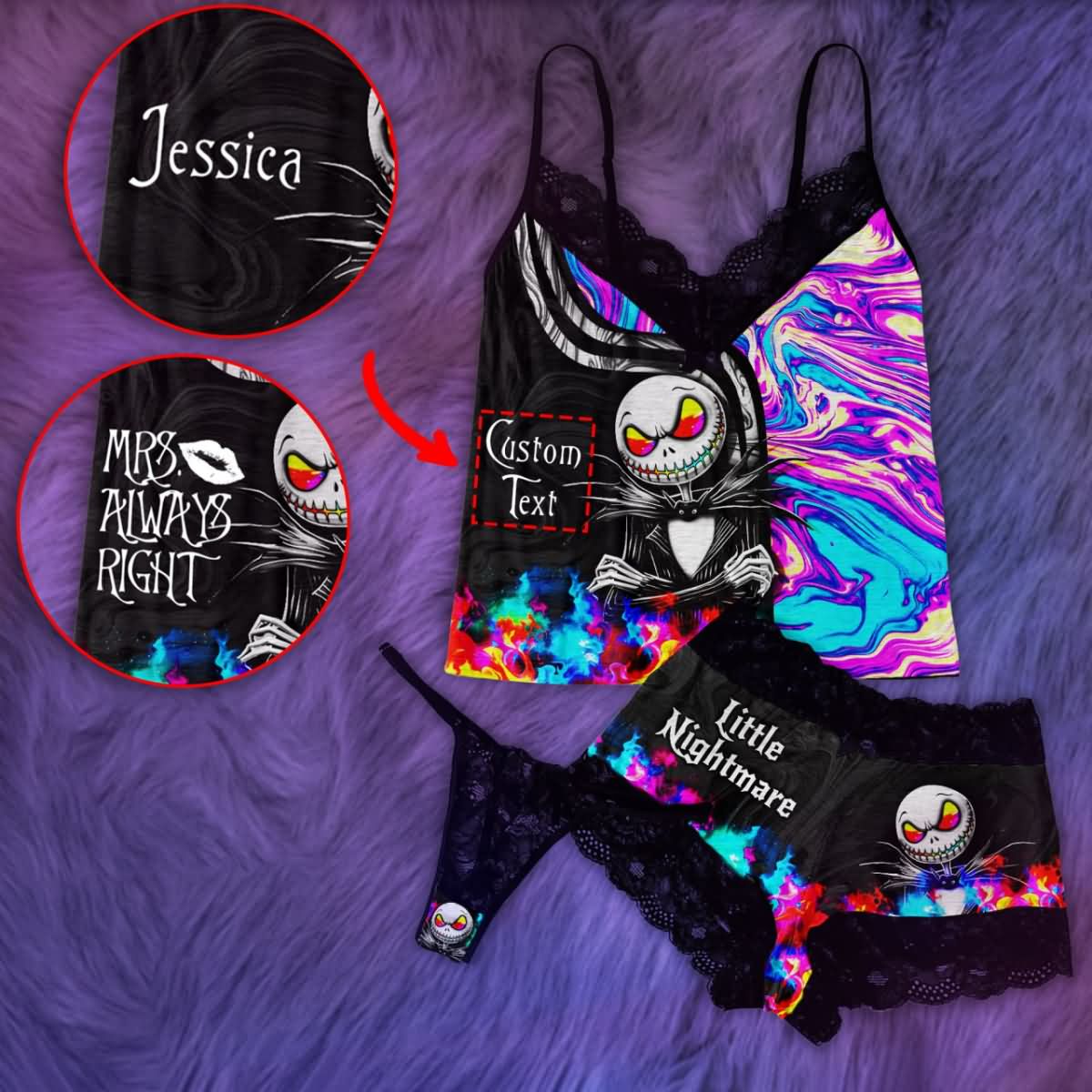 Midnight Bloom Gothic Lace Pajama Set - Ethereal 3-Piece Sleepwear