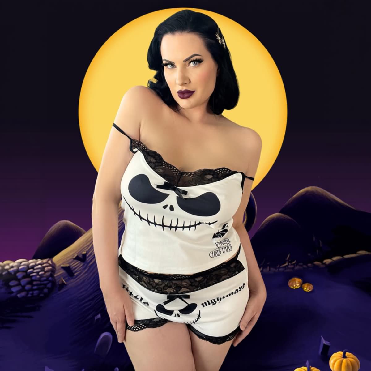 Enchanting Skull & Lace "Little Nightmare" Pajama Set - Whimsical Sleepwear