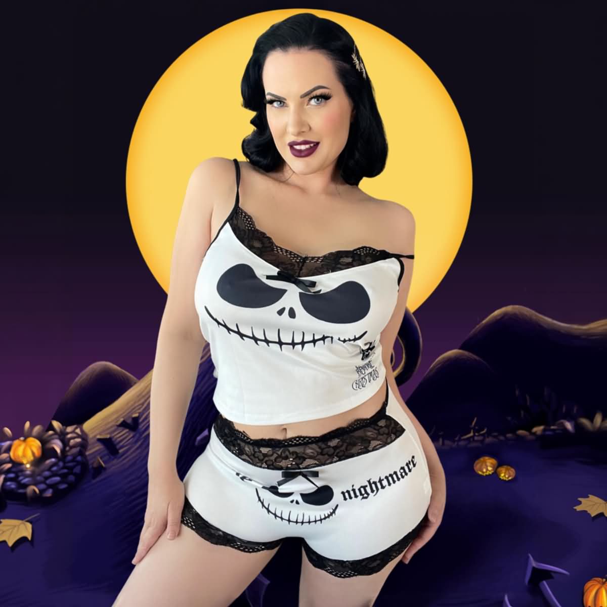 Enchanting Skull & Lace "Little Nightmare" Pajama Set - Whimsical Sleepwear